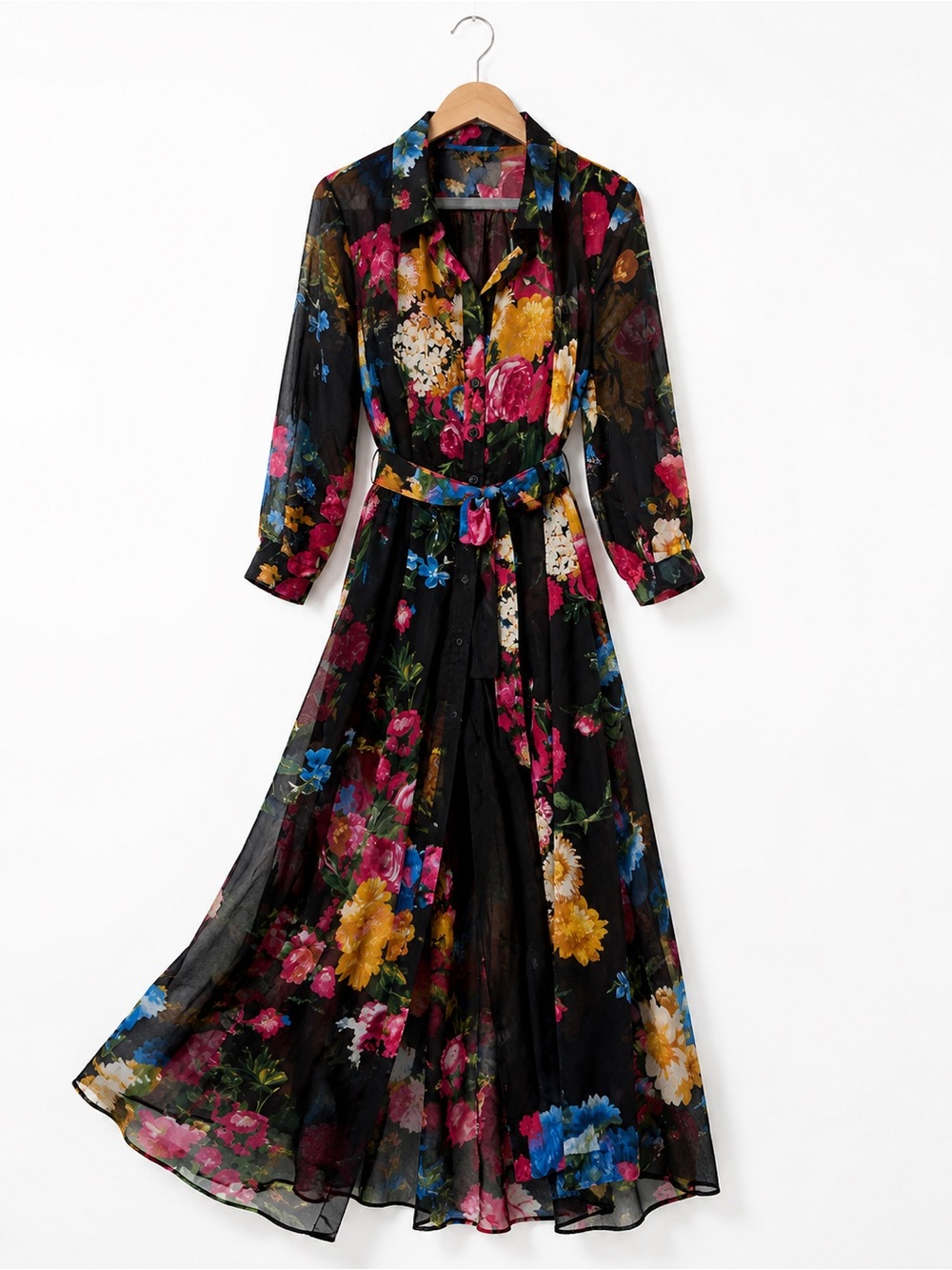 Samantha Sung Multicolor Floral Design with belt and scarf